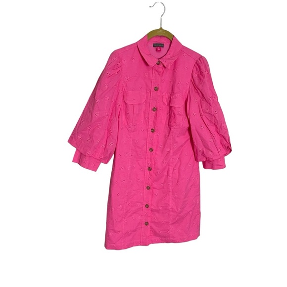 Vince Camuto Eyelet Bright Pink Button-Up Dress 0 - Picture 1 of 4